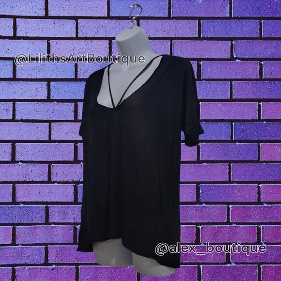 Windsor Black V-neck Strap Tee(L021)-Size M for Women - Picture 3 of 6